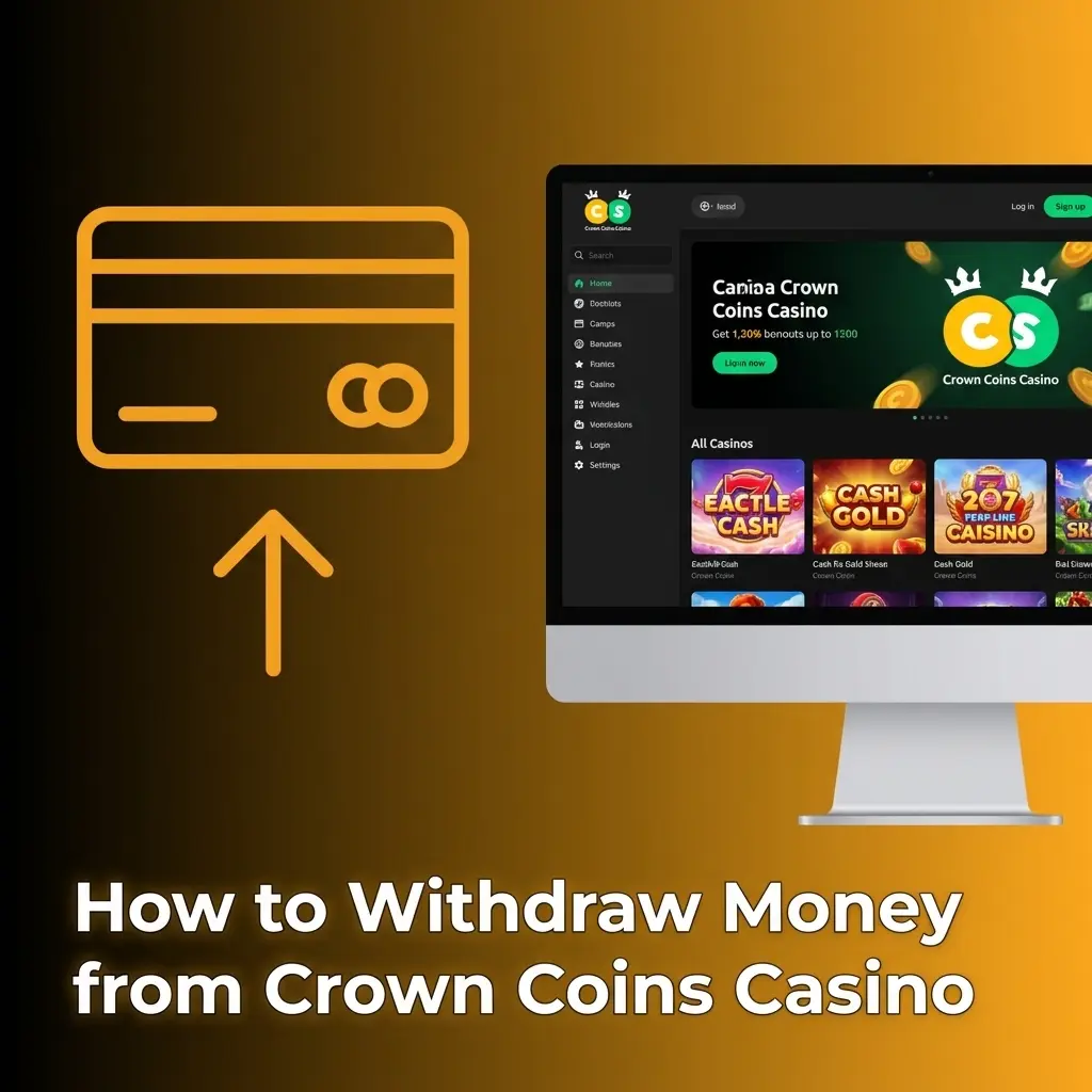 Crown Coins Casino withdrawal process showing Sweeps Coins redemption steps for cash prizes via Visa, Skrill, and more