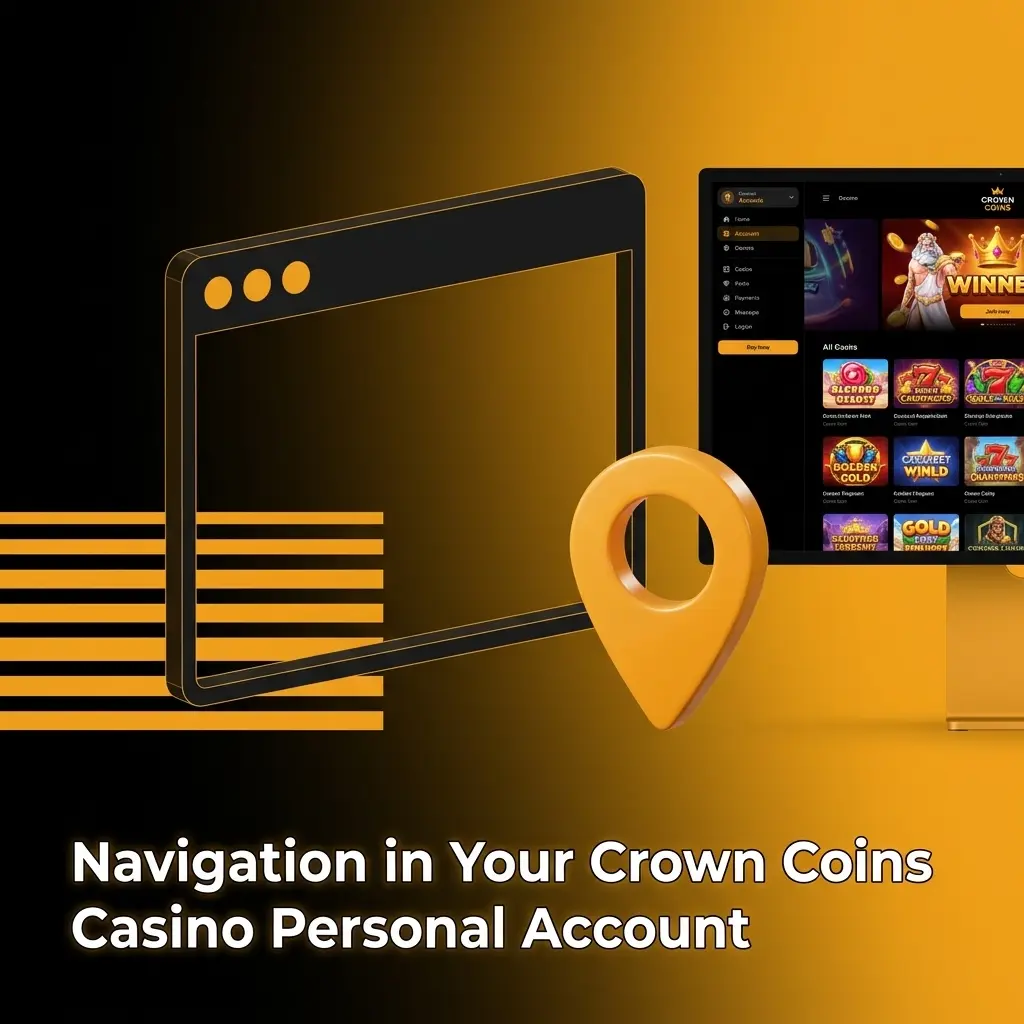 Crown Coins Casino personal account dashboard showing navigation menu with profile, balance, and settings options