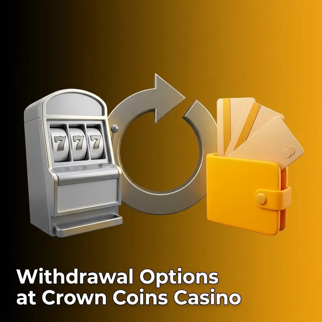 Crown Coins Casino withdrawal options showing Visa, Mastercard, Amex, Discover, and Skrill with $10 minimum and 3-5 day processing
